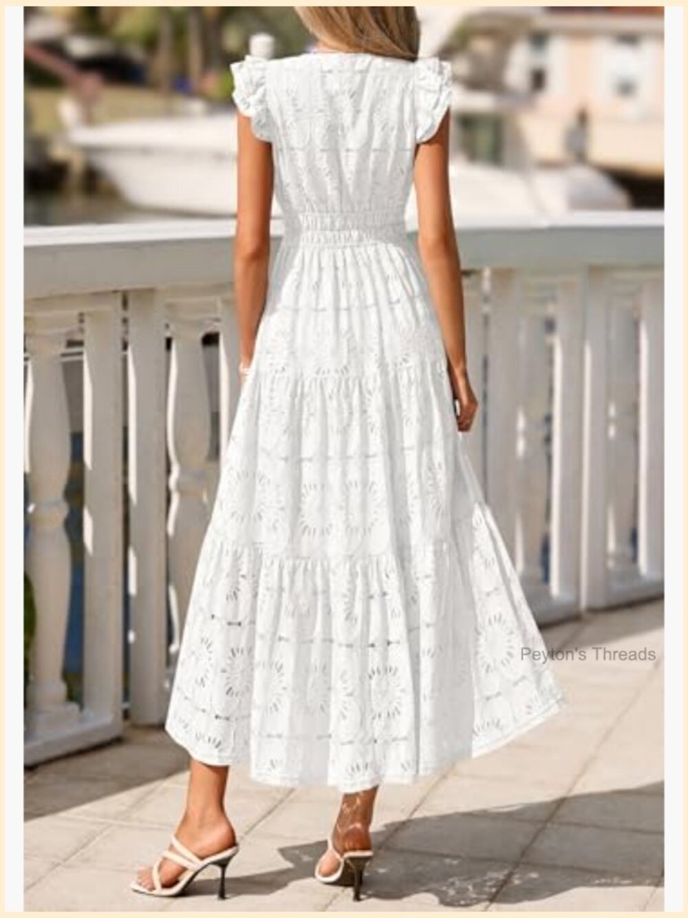 Boho Maxi Dress Floral Lace Eyelet V Neck Flutter Sleeve Wedding Guest Vacay - Picture 4 of 7